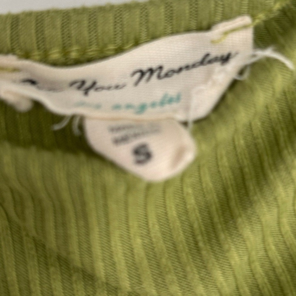 See You Monday Olive Green Ribbed Babydoll Mini Dress Small Boho Cottagecore - Picture 8 of 8